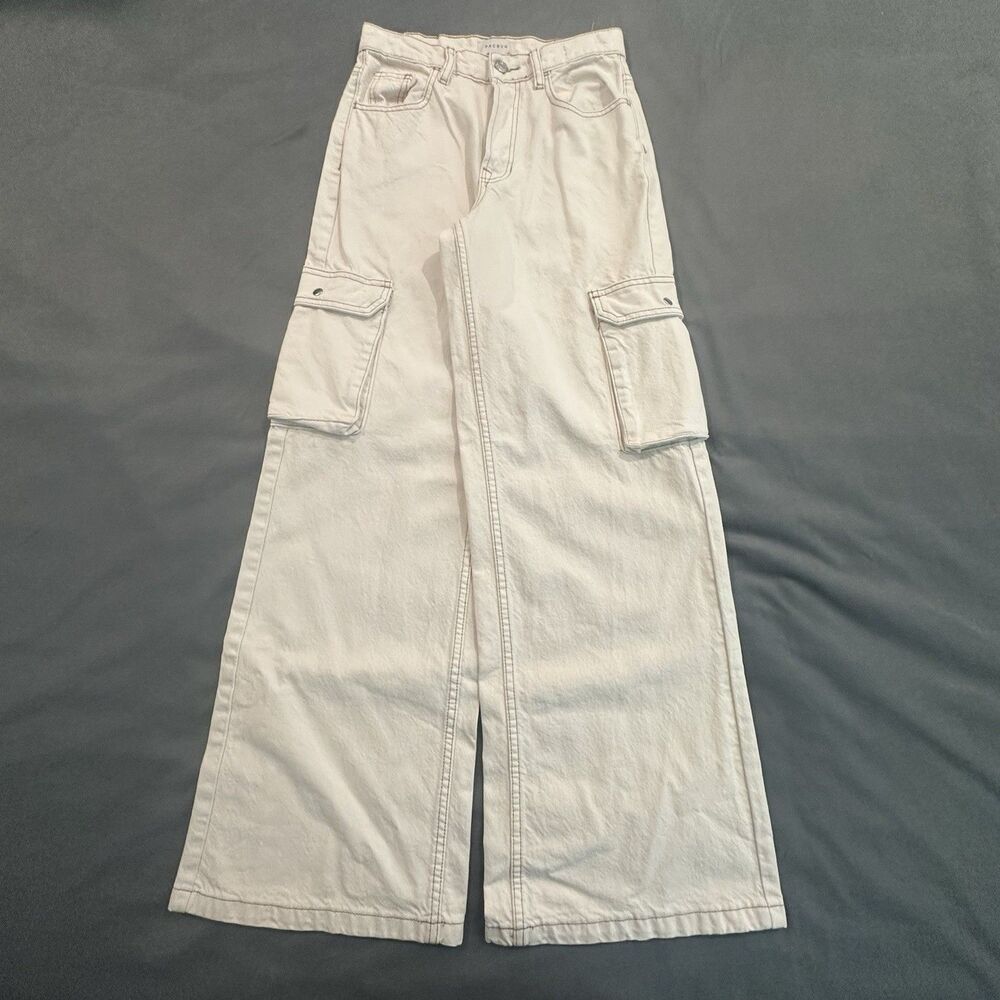 Pacsun Cargo Jeans Womens 24 Wide Leg Baggy Relaxed White Denim Mid Rise